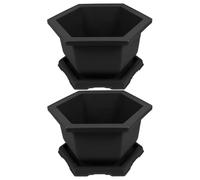 NUOBESTY Lot de 2 Sets de Jardinières Hexagonales en Plastique Imitation Zisha 20 CM avec Soucoupes et Drainage Pots pour Orchidées Cactus et Succulentes Usage Intérieur et Extérieur