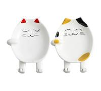 NUOBESTY Lot de 2 Supports en Céramique Créatifs pour Couvercles de Casseroles, Supports Multifonctions Noirs et Jaunes Motifs Chats, Étagères de Rangement pour Cuillères et Baguettes,