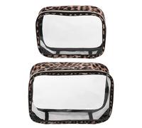 NUOBESTY Lot de 2 Trousses de Toilette Étanches en PVC Grand et Moyen Modèle Trousse de Maquillage Transparente Imperméable Imprimé Léopard pour Voyage et Organisation de Cosmétiques