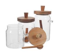 NUOBESTY Lot de 3 Bocaux à Lessive en Verre Transparent avec Couvercle Hermétique en Bois et Cuillère Doseuse - Contenants de Rangement pour Poudre, Capsules et Boules de Lavage -