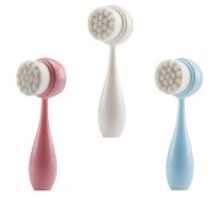 NUOBESTY Lot de 3 Brosses Nettoyantes Manuelles Visage Double Face en Silicone Souple Couleurs Blanc Bleu Rose Outil de Soin et Exfoliation Profonde pour Nettoyage des Pores au