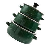 NUOBESTY Lot de 3 Casseroles en Émail Vert Mini, Pot à Fond Plat, Marmite à Induction avec Double Poignée, Ensemble Compact pour Cuisson Rapide et Uniforme, la Cuisine Maison, Bureau,