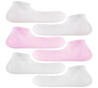 NUOBESTY Lot de 3 Paires de Couvre-pieds en Silicone Absorbants pour Lotion, Chaussettes Hydratantes Blanc, Rose et Chair, Protections Pieds Anti-dessèchement pour Soin Spa à Domicile