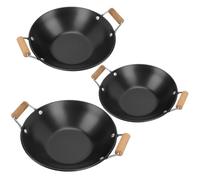 NUOBESTY Lot de 3 Petites Marmites en Métal avec Poignées en Bois Foncé Casseroles Épaisses 23 25 et 27 pour à Emporter Fondues et Plats Mijotés Poêles Ménagères Polyvalentes
