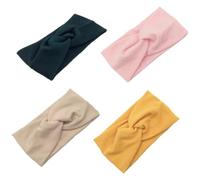 NUOBESTY Lot de 4 Bandeaux en Coton à Nœud Croisé pour Yoga Bandeaux Élastiques en Tissu Couleurs Vert Foncé Gingembre Beige et Rose Accessoires Cheveux Femme Polyvalents pour Sport
