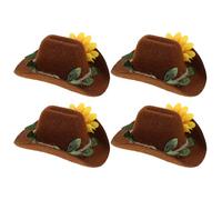 NUOBESTY Lot de 4 Mini Chapeaux de Cowboy Réglables en Feutre Jaune Couronne Fleurie, Accessoires pour Petits Animaux Tels Que Hamsters, Cochons D’Inde, Perroquets et Serpents, Vêtements