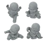 NUOBESTY Lot de 4 Petites Statuettes Bouddha Moine Kung-Fu en Grès Gris Pierre Ornement pour Décoration Maison Bureau et Tableau de Bord Figurines Contemplation