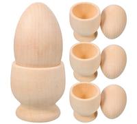NUOBESTY Lot de 4 Set de Sets de Porte-œufs en Bois Brut à Peindre, Supports Décoratifs pour Œufs de Pâques, Kit Bricolage Garçon et Filles Coquetiers Naturels, Décoration Rustique