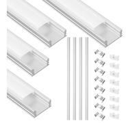 NUOBESTY Lot de 4 sets de Profilés LED en Aluminium U 50 CM avec 2 Clips et 2 Embouts Boîtier de Canal Argenté pour Bandes LED Diffuseur de Canal en Aluminium pour Éclairage Industriel