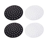 NUOBESTY Lot de 4 Tapis Vapeur Résistants à Haute Température pour Friteuse à Air Chaud, Réutilisables, Diamètre 22,9 Cm, Noir et Blanc, Accessoires de Cuisson Perforés pour Panier Vapeur