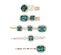 NUOBESTY Lot de 5 set de Barrettes à Cheveux Strassées Vert Émeraude Pinces à Cheveux pour Femmes et Filles Accessoire de Coiffure Élégant pour Anniversaire Soirée et Plage