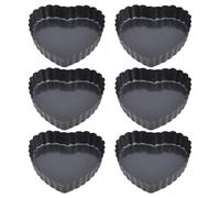 NUOBESTY Lot de 6 Mini Moules à Tartelettes de Cœur 10 Cm en Acier au Carbone Antiadhésifs avec Fond Amovible et Bord Ondulé, pour Pâtisserie Maison et Occasions Spéciales