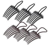 NUOBESTY Lot de 6 Peignes à Cheveux avec Bande Élastique pour Queue de Cheval Volumineuse, Plastique Robuste, Couleurs Café et Noir, Accessoire Coiffure Femmes pour Cheveux Épais