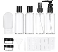 NUOBESTY Lot de 6 set de Flacons de Voyage Rechargeables 80 Ml en Plastique Étanches Vaporisateur Bouteilles de Shampoing et Soins Kit Toilette Compact pour Voyage et Hygiène Personnelle