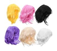 NUOBESTY Lot de 6 set de Perruques Courtes Bob Synthétiques Colorées - Style Bob Court Bouclé - pour Cosplay Fêtes et Déguisements - Accessoires Coiffure pour Femmes et Filles -