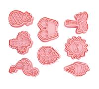 NUOBESTY Lot de 8 Moules à Biscuits Décoratifs à Pression Été Plage Motifs Flamant Rose et Feuille de Palmier en Plastique Alimentaire pour Pâtisserie et Tampons à Biscuits