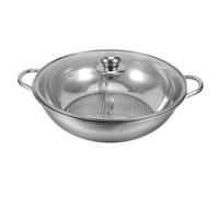 NUOBESTY Marmite en acier inoxydable avec séparateur - Marmite de cuisson double saveur de 30 cm avec couvercle en verre - coréenne Shabu à double poignée pour ragoûts et plats à deux saveurs et