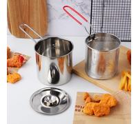 NUOBESTY Mini Friteuse à Bain D’huile 12l en Acier Inoxydable 304 avec Panier à Mailles Fines et Couvercle, Ensemble 3 Pièces Multifonction pour Friture, Cuisson Saine Cuisine Compacte