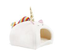 NUOBESTY Nid Chaud pour Hamster Licorne, Portable, Blanc, en Peluche | Coton PP et Tissu, Coupe Coupe-vent, pour Petits Animaux et Hérissons, Repos Quotidien