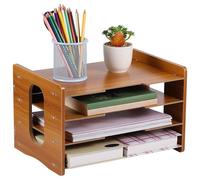 NUOBESTY Organiseur de Bureau Bois Niveaux Bac à Courrier Porte-Documents Rangement Stable pour Classement Papier et Fichiers Support de Bureau Pratique pour Maison