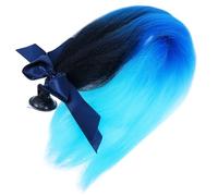 NUOBESTY Ornement de Casque de Moto Tressé Détachable, Queue de Cheval Noire et Bleue, Décoration Unisexe Compatible Casque, Autocollant Postiche Tressée pour Moto et Scooter