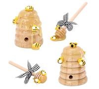 NUOBESTY Ornement Ruche en Paille 4 Pièces, Plateau à Étages Décoratif, Bâtonnets Abeille en Bois, Décoration Festival Abeilles pour Maison et Fêtes