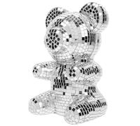 NUOBESTY Ours Décoratif Miroir Disco en Verre et Mousse Petit Modèle Argenté Boule Miroir Disco Festive pour Décoration Noël Anniversaire et Fête Accessoire Décoratif Lumineux