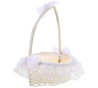 NUOBESTY Panier de Fleurs de Cœur en Osier Blanc Poignée Nœud, 22 X 23 CM, pour Demoiselle d'Honneur Lors de Mariage