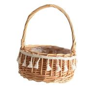 NUOBESTY Panier Rond en Rotin 20 Cm Poignée Tressé Naturel Panier Demoiselle D'honneur Mariage Décoration Champêtre et Pétales Cérémonie