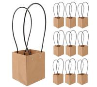 NUOBESTY Paquet en Papier Kraft pour Fleurs 10 Pcs Moyen Format 13x13 Cm, Pochettes à Bouquets Étanches Poignée, Paquet D’emballage Floral pour Artisanat et Décoration