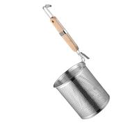 NUOBESTY Passoire Inox Manche Acier Inoxydable avec Manche Bois Louche Filtrante Résistante Chaleur pour Nouilles Passoire Cuisson pour Cuisine Professionnelle et Domestique Moyenne