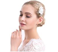 NUOBESTY Peigne à Cheveux Fleuri Blanc en Alliage Strass Cristal Accessoire Coiffure Mariage Élégant Décoration de Fleur en Soie et Chiffon pour Mariée et Occasions Spéciales