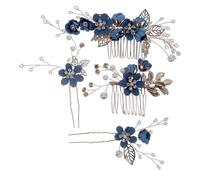 NUOBESTY Peigne à Cheveux Fleuri pour Mariage 4 Pièces Bleu Roi, Épingle à Cheveux Perle Décorative, Accessoire Coiffure Mariée Élégant, Cérémonie et Tenue de Fête