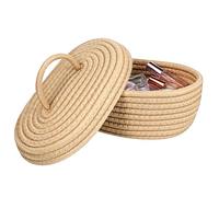 NUOBESTY Petit Panier De Rangement en Corde De Coton avec Couvercle Conteneur De Rangement De Bureau Tissé Bacs pour Maquillage Articles Divers Aiguilles Serviettes Collations 22 50 X 15