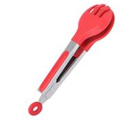 NUOBESTY Pince Alimentaire Anti-dérapante en Acier Inoxydable et Silicone Résistante la Chaleur pour Barbecue et Salade, Manche Long Rouge, 1pc