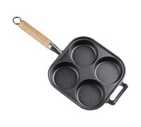 NUOBESTY Poêle à Œufs au Plat Antiadhésive 4 Trous en Fer Poignées en Bois, Ustensile de Cuisson Polyvalent pour Petit-déjeuner, Compatible Cuisinière à Gaz et Barbecue, Outil Cuisine