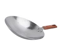 NUOBESTY Poêle Wok 22 Cm en Acier Inoxydable Poignée Bois Ergonomique - Poêle à Frire Antiadhésive Polyvalente pour Cuisson, Sautés, Fondue Épicée et Fruits de Mer - Ustensile la Cuisine
