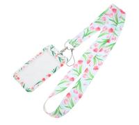 NUOBESTY Porte-Cartes à Cordon Multifonction Floral Romantique en Polyester Et Plastique, Lanière Détachable, pour Étudiants Et Professionnels, Utilisation Scolaire Et Bureau, Format Portable