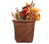 NUOBESTY Poubelle Tressée en Paille Café, sans Couvercle, Bords Lisses | Rangement Polyvalent, Usage Sécurisé, Style Rétro, Présent Crémaillère, pour Bureau et Chambre