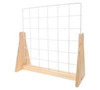 NUOBESTY Présentoir Autoportant à Grille Métallique avec Socle en Bois Massif Naturel, Support Compact pour Bijoux et Photos, Organiseur Décoratif Polyvalent pour Salon Professionnel
