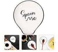 NUOBESTY Repose-Cuillère en Céramique Lisse pour Plan de Travail Porte-Cuillère Noir Bordé Petit Support Cuisine 1 Pièce pour Cuillères à Soupe et Dessert Usage Maison et Restaurant