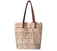 NUOBESTY Sac Bandoulière en Dentelle Élégante Broderie Délicate, Sac à Main Beige en Coton et Polyester, Plusieurs Manières de Porter, pour Courses et Sorties