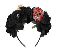 NUOBESTY Serrage-Tête Tête de Mort Halloween Noir Couronne de Fleurs Bandeau pour Cheveux Femme Accessoire Costume Fête Tissu Confortable Photo Carnaval