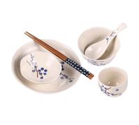 NUOBESTY Service de Table Japonais Céramique pour Usage Domestique Vaisselle Complet avec Bol Assiette Tasse Plat Cuillère et Baguettes Design Fleur de Prunier Élégant et Écologique
