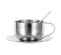 NUOBESTY Tasse à Café Double Paroi en Acier Inoxydable 250 Ml avec Soucoupe Ensemble 3 Pièces pour Thé et Latte Mug Isotherme Antibrûlure pour Maison Bureau et Camping