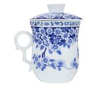NUOBESTY Tasse à Thé en Porcelaine Chinoise Bleu Blanc Filtre et Couvercle 1 Pièce Céramique Résistante à la Chaleur Tasse D’Eau pour Maison et Bureau Ustensile Thé Classique Vintage