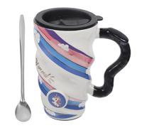 NUOBESTY Tasse Licorne en Céramique avec Couvercle Motif Spirale Bleu Clair Taille S Tasse à Thé et Lait Réutilisable pour Garçon et Filles et Usage Quotidien