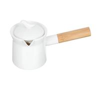 NUOBESTY Théière en Céramique Blanche 300 Ml Anse en Bois et Couvercle, Cafetière Japonaise Décorative, Pot à Lait pour Thé de L'Après-Midi, Vaisselle pour Maison et Restaurant