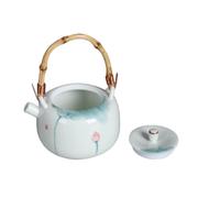 NUOBESTY Théière Porcelaine Lotus Peinte Main avec Poignée Bambou Isolante Théière Chinoise Résistante Chaleur pour Maison et Bureau Service à Thé Élégant et Simple