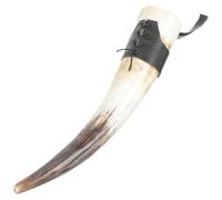 NUOBESTY Trompette à Vin en Corne Naturelle 32-48 CM Étui en Cuir Chope Artisanale Viking Décorative Grosse Capacité pour Bière et Vin Accessoire Vintage pour Décoration Intérieure